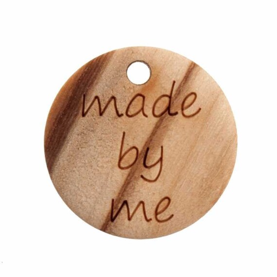 Wooden 'Hand Made' Button Tag: 18mm Wooden 'Hand Made' Button Tag: 18mm