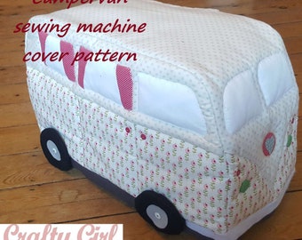 Campervan Fabric Sewing Machine Cover Pattern: PDF download. Vintage style.