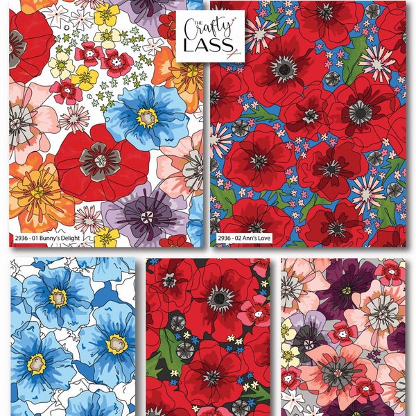 Lot de 5 fat quarters Field of Memories Tissu en coton bio. Tissu matelassé.