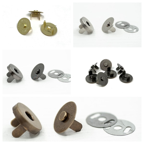 Metalen magnetische handtastassluitingen, drukknopen, drukknopen, drukknopen voor het maken van tassen. 18 mm. antiek zilver, antiek messing, brons.