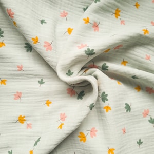 Leaves Organic Cotton Double Gauze Muslin dress fabric by the half metre. Babies, nursery fabric. 100% cotton