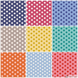 Permanent Medium Dots by the Fat quarter - red, blue, teal, grey, yellow polkadots by Tilda. Cotton Quilting fabric