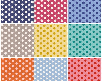 Permanent Medium Dots by the Fat quarter - red, blue, teal, grey, yellow polkadots by Tilda. Cotton Quilting fabric