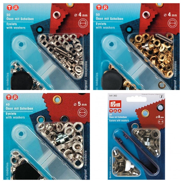 illets Prym avec rondelles et outil 4 mm, 5 mm, 8 mm