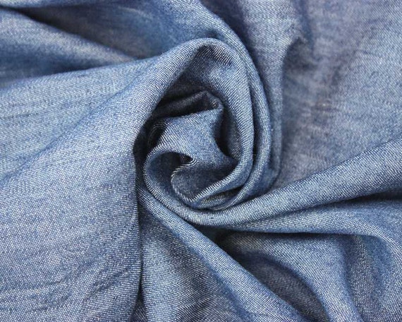 Mid Blue - Cotton the Plain Chambre Metre. Denim Half Fabric. Chambray 100% by Washed Etsy