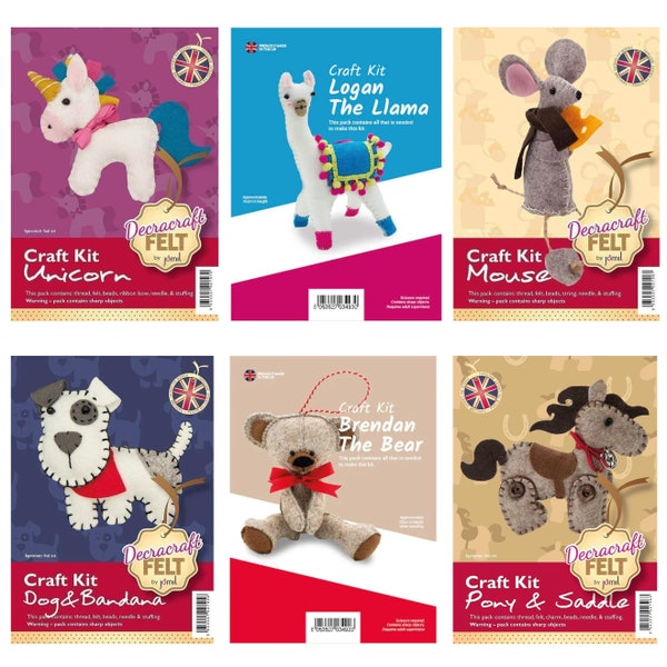 Felt craft kits, Jomil. Easy adult crafts: Bear, dog, Llama, horse, Mouse, Unicorn