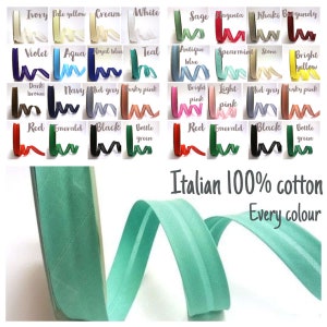 Solid plain cotton bias binding: 25 mm / 1 inch bias tape, per metre. Various colours