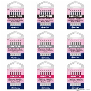 Hemline sewing machine needles x 5/6/10. Ballpoint, Stretch, Universal, Jeans, Quilt.