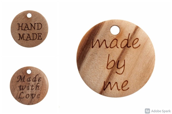 Wooden 'Hand Made' Button Tag: 18mm Wooden 'Hand Made' Button Tag: 18mm