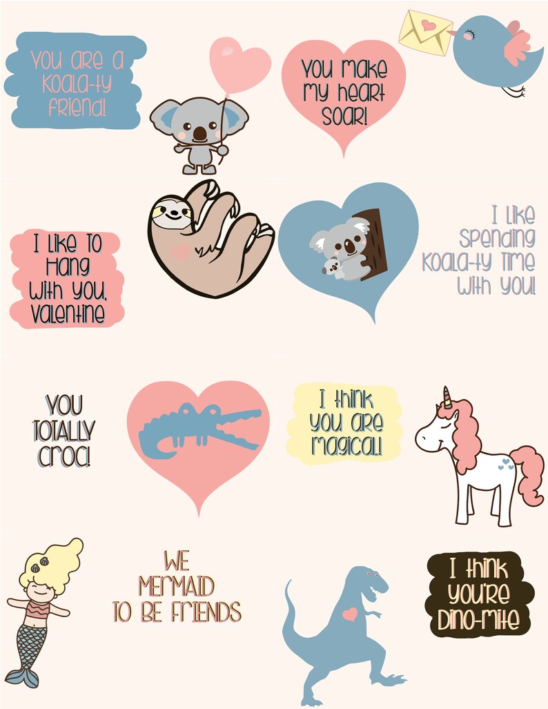 Kids Printable Valentine's Day Cards / Valentine's Cards / Boy Lunchbox Notes / Girl Lunchbox