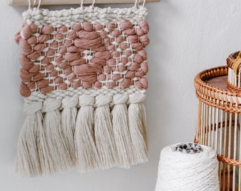Chunky Antique Peach White Woven Wall Hanging | Classic Collection