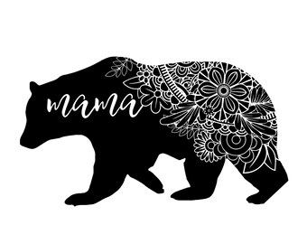 Download Clip Art Floral Bear Svg Cuts Mama Bear Silhouette Animal Zentangle Vector Design Mandala Family Bear File For Cricut Mountain Range Png Clipart Free Art Collectibles
