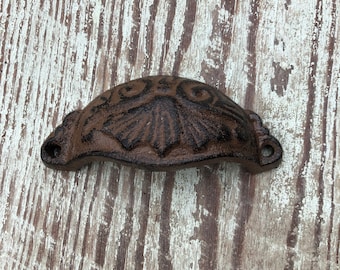 3 3/4” inch cast iron drawer handle pull distressed brown