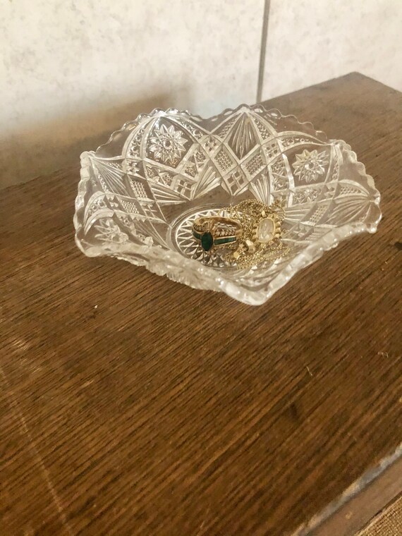 Vintage 1980s Crystal, Trinket Dish, Retro Ring Di