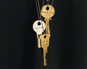 Vintage Key Personalized Necklace Old Key Customized Necklace Hand Stamped Key Necklace PlatoJewelry 70s 80s 90s Vintage Key Jewelry