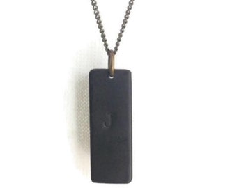Schwarze Initiale Rechteck Anhänger Personalisierter Schmuck Herren Halskette Schwarze Bar Halskette Herren Schmuck Damen Schmuck Initial Schmuck Halskette