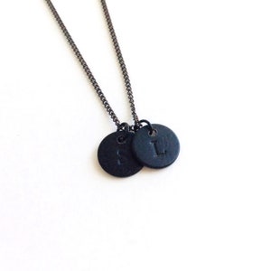 Black Initial Small Disc Tag Personalized Jewelry Mens Necklace Black Circle Necklace Mens Jewelry Women Jewelry Initial Jewelry Necklace