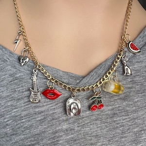 Custom Gold Charm Necklace, Pick your charms, gold filled paper clip chain