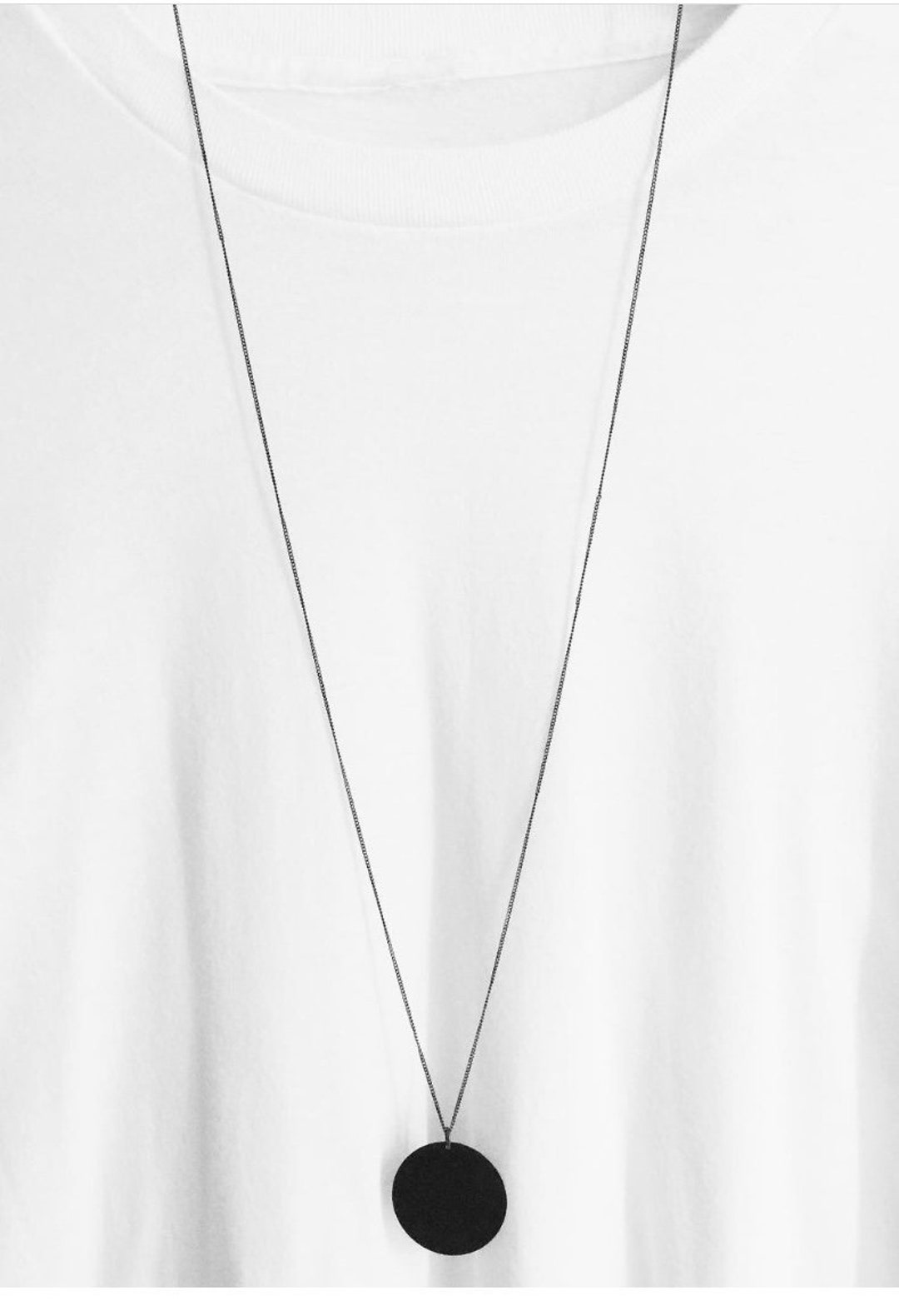 Black Disc Necklace Circle Pendant Mens Jewelry Mens Necklace Long