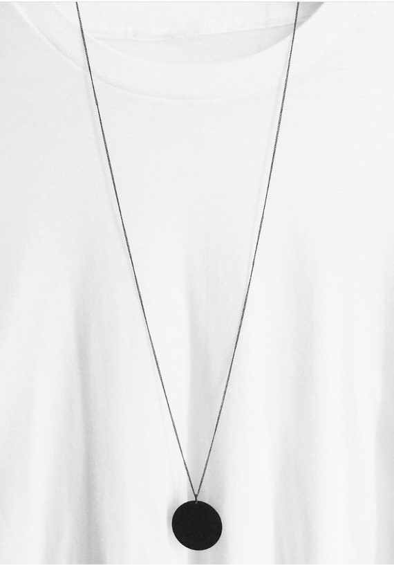Black Disc Necklace Circle Pendant Mens Jewelry - Long Pendant Necklaces Length Black Disc Necklace Circle Pendant Mens Jewelry - Long Pendant Necklaces Length