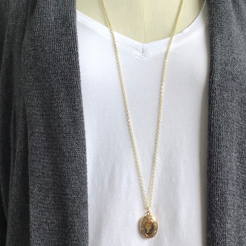 Collier médaillon extra long en or de 34 pouces Collier avec chaîne en or de 34 pouces Cadeau pour elle