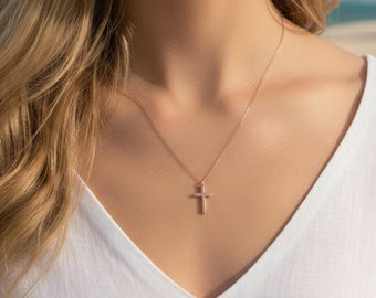 Little Cross Necklace, Dainty Minimalist Cross, 18kt Gold Plated Cross Necklace, Gold Layering Necklace, Gifts For Her, Religious Necklace,