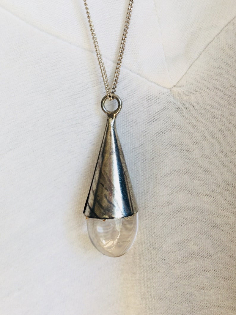 Clear Quartz Cone Drop Necklace Clear Quartz Necklace Drop Pendant Necklace Popular Jewelry PlatoJewelry Long Quartz Necklace