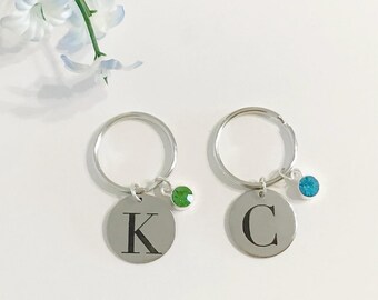 Personalized Initial Key Chain with Birthstone Charm