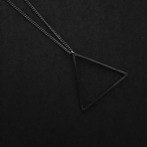 Black Triangle Necklace Long Necklace Matte Black Triangle Mens Necklace Platojewelry Modern Jewelry BoHo Jewelry