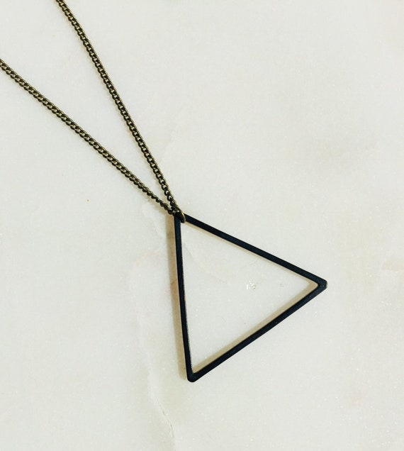 Black Triangle Necklace Long Necklace Matte Black Triangle Mens Necklace Platojewelry Modern Jewelry BoHo Jewelry