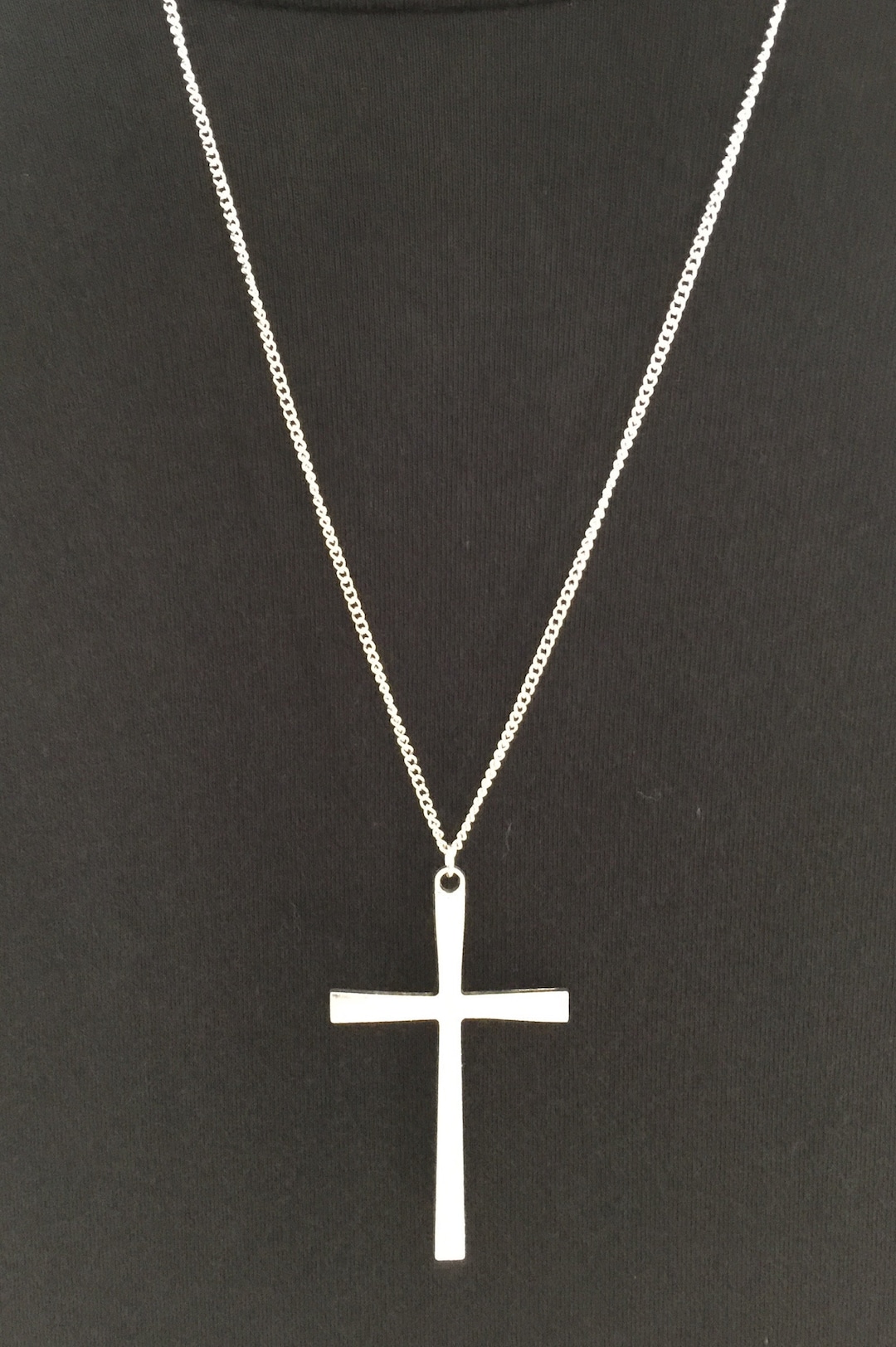 Large Cross Necklace Silver Tone Cross Necklace Spiritual Etsy