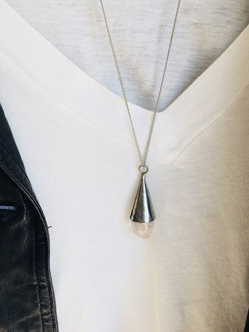 Clear Quartz Cone Drop Necklace Clear Quartz Necklace Drop Pendant Necklace Popular Jewelry PlatoJewelry Long Quartz Necklace