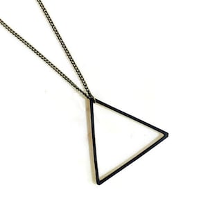 Black Triangle Necklace Long Necklace Matte Black Triangle Mens Necklace Platojewelry Modern Jewelry BoHo Jewelry