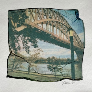 Hell Gate Bridge, Transfer Photo on Watercolor Paper, Astoria, New York Photography, Original NYC Wall Art