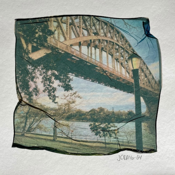 Hell Gate Bridge, Transfer Photo on Watercolor Paper, Astoria, New York Photography, Original NYC Wall Art