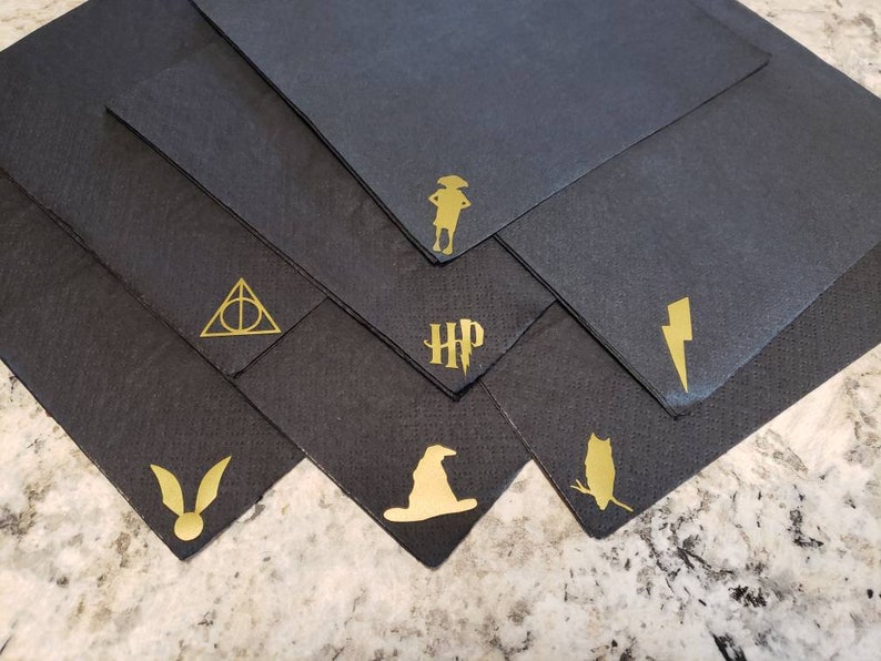 HARRY POTTER inspired napkins_black_gold _set of 20 Etsy