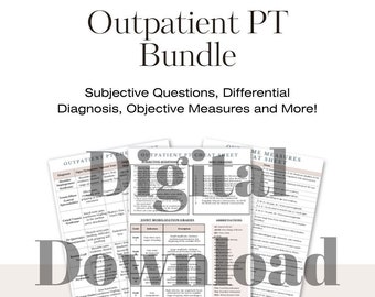 Digital Outpatient PT Cheat Sheets Bundle for PT Students - 7 Pages - Diagnoses, Special Tests, Exercises, Outcome Measures - PDF Download