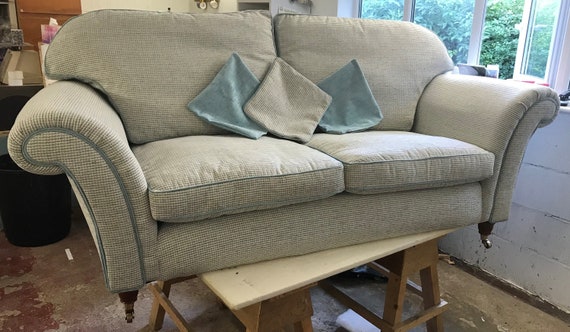 Reupholestered Grey Sofa With Duck Egg Blue Trim Etsy