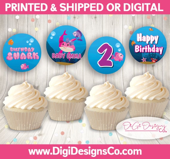 Baby Shark Cupcake Toppers Printable Shark Birthday Custom Etsy