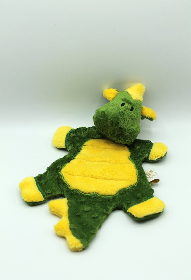 Doudou Plat Dragon Vert Cadeau De Naissance Cadeau Bebe Etsy