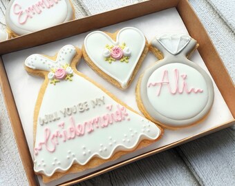 Met de hand gekoeld, gepersonaliseerd koekje voor bruidsmeisje/bruidsmeisje/bloemenmeisje LETTERBOX CADEAU