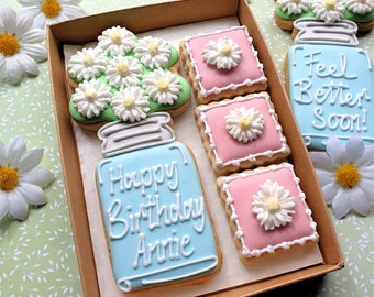 Personalised Wild Daisy Mason jar Cookie Bouquet LETTERBOX GIFT