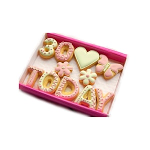 Galleta de cumpleaños 'Rosa y Menta' glaseada a mano REGALO PARA BUZÓN DE CORREO