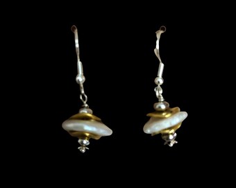 Mixed Metal & Coin Pearl Wire Earrings, Dangle Earrings, Pearl Earrings, Pearl Dangle Earrings, Silver Dangle Earrings, Gold Dangle Earrings