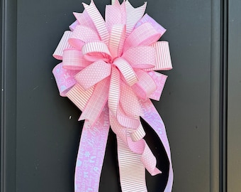 Pink & White Baby Girl Wreath Bow: Shower Decor, Mailbox Bow