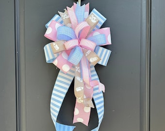 Pink and Blue Baby Bow: Gender Reveal Wreath Decor