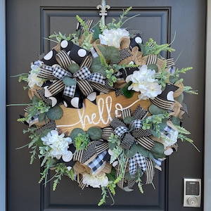 Black and Tan Everyday Wreath White Hydrangea Welcome Wreath - Etsy