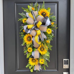 Sunflower Wreath Swag: Summer Door Decor with Yellow Florals