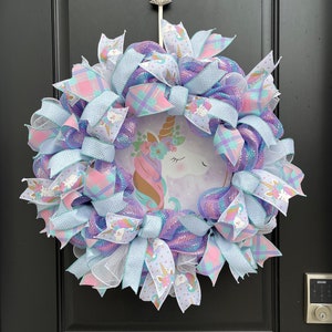 Pink and Purple Unicorn Wreath, Unicorn Birthday Party Decor, Girl Bedroom Decor