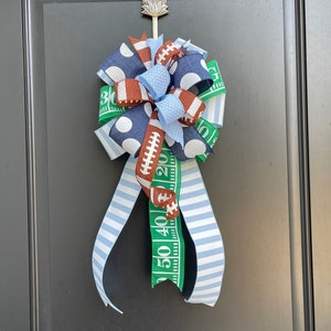 Blue & White Football Bow: Sports Team Decor